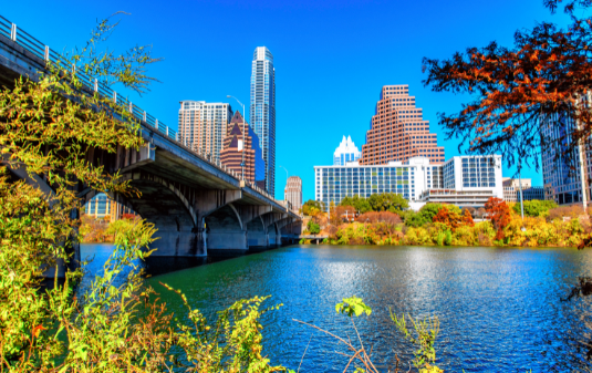Austin Nonprofit Staffing & Recruiting Agency image of downtown Austin from the riverfront with bridge